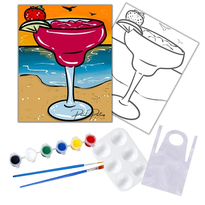 DIY Canvas Art Kit for Adults Beginner 11x14 inch-Colorful, Acrylic Paint, Margarita On The Beach