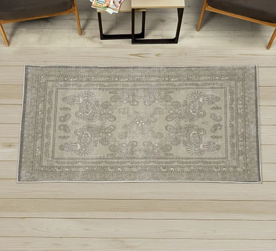 Ambesonne Boho Decorative Rug, Vintage Look Ethnic Look Pattern of Paisley Details and Bohemian Feels Damask, Quality Carpet for Bedroom Dorm and Living Room, Eggshell and Dust