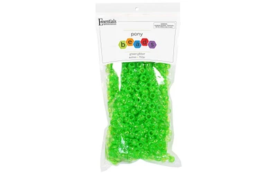 Essentials by Leisure Arts Pony Bead 6mm x 9mm Glitter Green Opaque Plastic Pony Beads Bulk 750 pieces for Arts, Crafts, Bracelet, Necklace, Jewelry Making, Earring, Hair Braiding