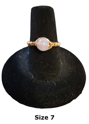 Rose Quartz Wire-Wrapped Gold Tone Plated Rings Sizes 4 - 15