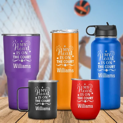 My Heart is on the Court Engraved Name Tumbler, Perfect For Gifting, Birthday, Christmas, Basketball, Player, Coach