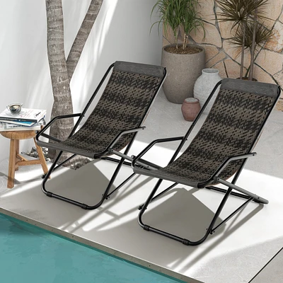 Patio PE Wicker Rocking Chair with Armrests and Metal Frame-Grey