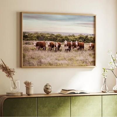 Large wall art, ranch style home decor, large cow canvas, cattle photo, western living room decor, western bedroom