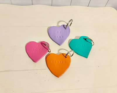 Customized Valentines Real Leather Keychain Build Your Own Handmade Candy Heart Shaped Choose Your Color Choose Your Message Friendship Vale