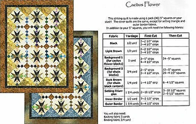 Pattern~Cactus Flower 63'' x 80'' by Kate Mitchell Quilts Uses 5'' Squares