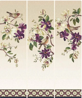 Northcott  Avalon  36  Tryptic Floral And Bird Panel  Digital  Beige