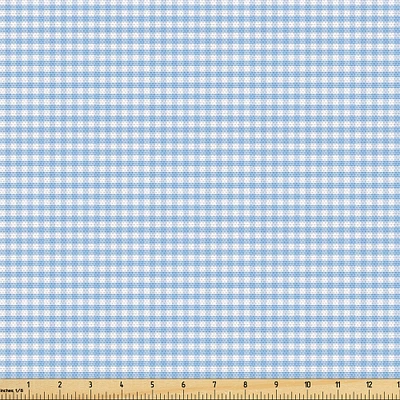 Ambesonne Checkered Fabric by The Yard, Little Squares and Stripes Pastel Color Gingham Repeating Rows Vintage Tile, Decorative Fabric for Upholstery and Home Accents, 5 Yards, Blue White