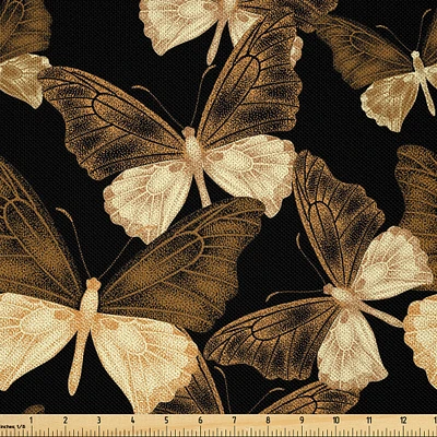 Ambesonne Butterfly Fabric by The Yard, Pattern of Exotic Tropical Butterflies Vintage Victorian Style Composition, Decorative Satin Fabric for Home Textiles and Crafts, Yards