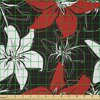 Ambesonne Red and Black Fabric by The Yard, Bedding Plants Flourishing Garden Pattern Retro Nature, Decorative Satin Fabric for Home Textiles and Crafts, 10 Yards, Black White Vermilion