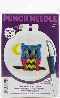 Design Works Punch Needle Kit 3.5" Round-Owl