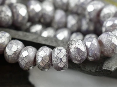 *25* 5x8mm Silver Mercury Washed Lilac Opal Faceted Large Hole Rondelle Roller Beads