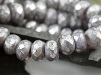 *25* 5x8mm Silver Mercury Washed Lilac Opal Faceted Large Hole Rondelle Roller Beads