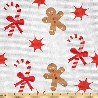 Ambesonne Gingerbread Man Fabric by The Yard, Candy Cane Bowties Red Star Christmas Cookie Pattern, Decorative Satin Fabric for Home Textiles and Crafts, Yards