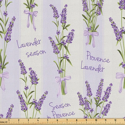 Ambesonne Lavender Fabric by The Yard, Stripes and Flowers Ribbons Romantic Country Spring Season Inspired Design Art, Decorative Fabric for Upholstery and Home Accents, 10 Yards, Purple