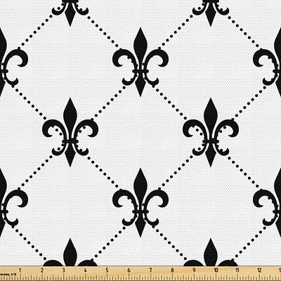 Ambesonne Fleur De Lis Fabric by The Yard, Checkered Dotted Pattern with Monochrome Abstract Lily Flower Revival, Decorative Fabric for Upholstery and Home Accents, 5 Yards, Black White