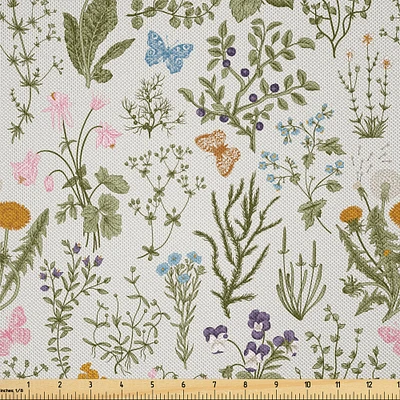 Ambesonne Floral Fabric by The Yard, Vintage Garden Plants Herbs Flowers Botanical Classic Design, Decorative Satin Fabric for Home Textiles and Crafts, Yards