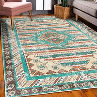 Ambesonne Ethnic Decorative Rug, Folkloric and Bohemian Artwork of Geometric Cultural Ornaments Rustic Look, Quality Carpet for Bedroom Dorm and Living Room