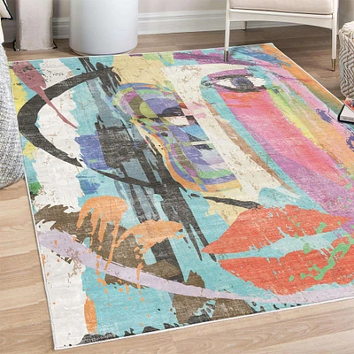 Ambesonne Abstract Decorative Rug, Woman Face Art Composition Paint Strokes and Splashes Eye Red Lips Grungy Artwork, Quality Carpet for Bedroom Dorm and Living Room