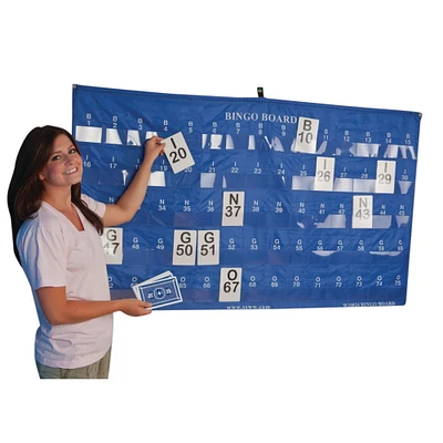 S&S Worldwide Manual Bingo Masterboard Pocket Chart.  Large 60" L x 35" W Chart with 75 Pockets to Hold Bingo Calling Cards.  Pockets are about 4" Wide.  Includes Grommets for Hanging.