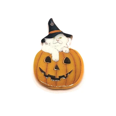 1, 4 or 20 Pieces: Halloween Cat in Pumpkin Pendant