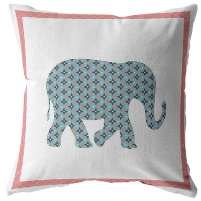 26 Blue Pink Elephant Indoor Outdoor Throw Pillow