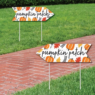 Big Dot of Happiness Fall Pumpkin - Halloween or Thanksgiving Party Sign Arrow - Double Sided Directional Yard Signs - Set of 2