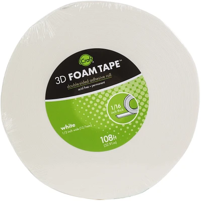iCraft 3D Foam Tape Jumbo Roll-White .5"X108'