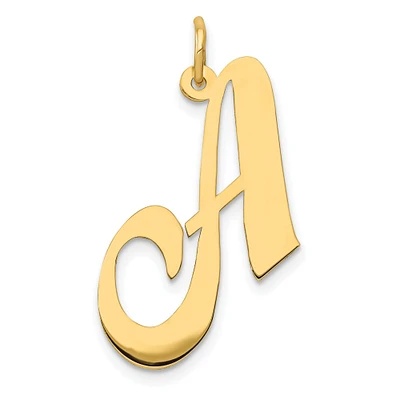 14K Yellow Gold Large Fancy Script Initial A Charm Jewerly 22mm x 25mm