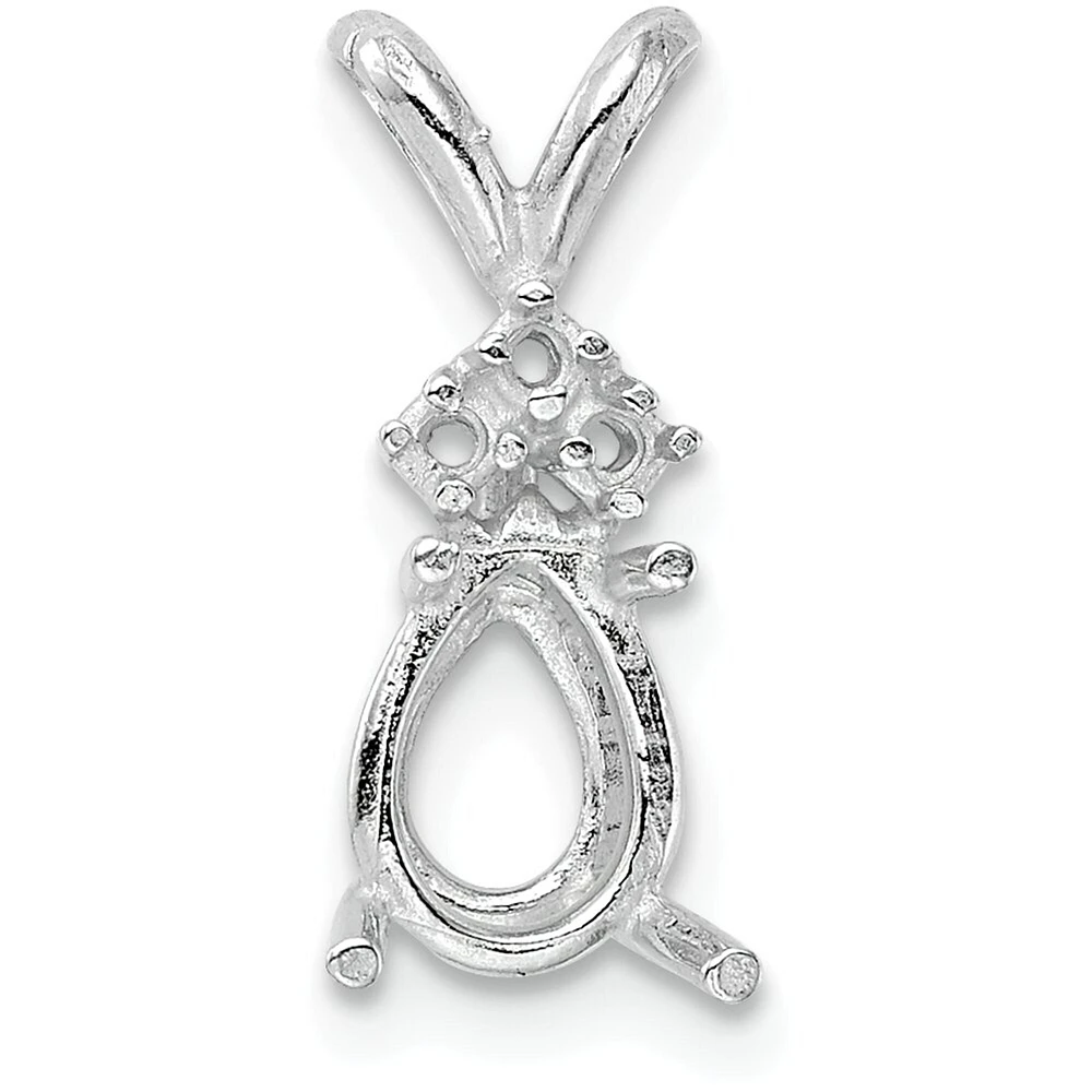 14K White Gold 4 Prong Pear Pendant Setting 12x7mm