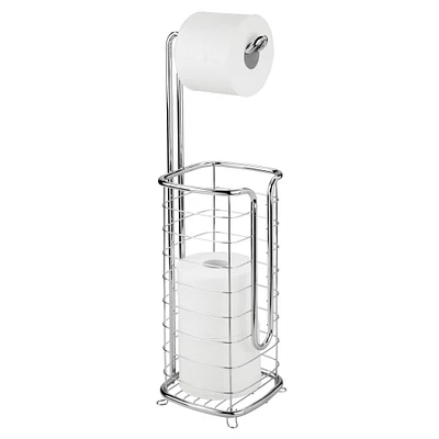 mDesign Metal Free Standing Toilet Paper Stand/Dispenser - Holds 4 Rolls