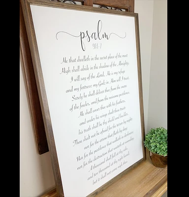 Rustic Home Decor | Psalm 91 | Bible Scripture Sign | Large Farmhouse Sign | Motivational Wall Art