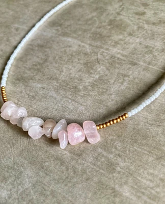 Rose Quartz choker, witchy birthday gift for her, spiritual gifts for best friend, metaphysical shops, nickel free trendy necklace for mom