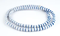 TheBeadChest Blue-White Stripe Sandcast 8mm Ghana African Multicolor Cylinder Glass Large Hole 25 Inch Strand Handmade