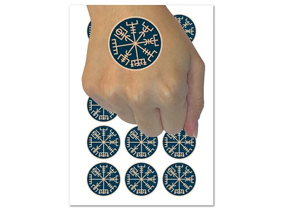 Viking Vegvisir Norse Protection Rune Temporary Tattoo Water Resistant Fake Body Art Set Collection (1 Sheet)