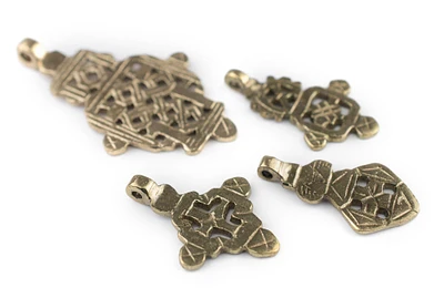 TheBeadChest 4 Pack: Ethiopian Brass Coptic Cross Pendants African Large Hole Handmade