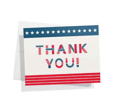Twigs Paper - American Flag Thank You Cards - Patriotic Stationary Cards with Envelopes - Greeting Card for Veteran's Day, Memorial Day, 4th of July & More - Made In USA - 5.5" x 4.25" (Set of 12)