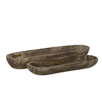 Kingston Living Set of 2 Gray Natural Wood Finish Oval Bowls 24"