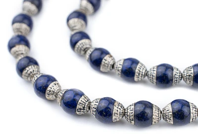 TheBeadChest Capped Lapis with Silver Gemstone Beads, Full Strand of Round Nepalese Stone Beads, Great for DIY Jewelry Necklace & Bracelet Making