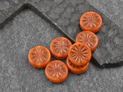 *15* 12mm Copper Washed Orange Opaline Aster Flower Coin Beads