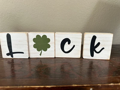 2 Sided Small Love-Luck wood block set, st patricks day, Valentine, love, heart block, valentines decor, heart, luck sign, love sign,