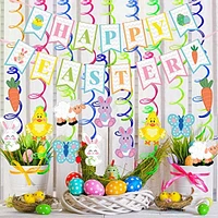 JOYIN 31 PCS Easter Decorations Egg Bunny Foil Swirl Party Hanging Decoration huge Value Kit for Easter and Themed Party Decoration bid