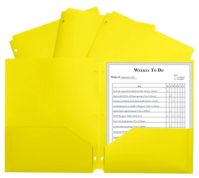 C-Line 2-Pocket Poly Folder, 3 Hole Punched, Yellow, Pack of 25