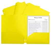 C-Line 2-Pocket Poly Folder, 3 Hole Punched, Yellow, Pack of 25