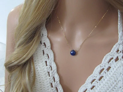 Gold Lapis Necklace, Dainty Lapis Lazuli Jewelry