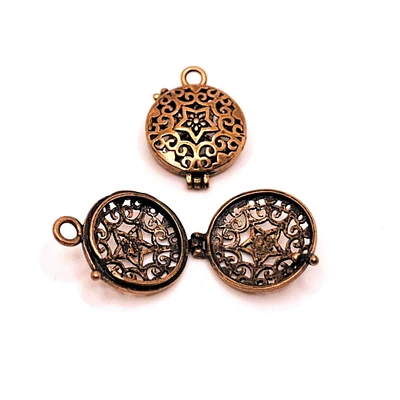 4 or 20 Pieces: Tiny Red Copper Filigree Aromatherapy Essential Oil Diffuser Lockets