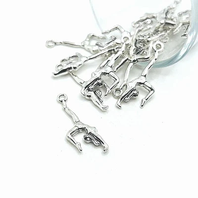 4, 20 or 50 Pieces: Antiqued Silver Gymnast Charms - Double Sided