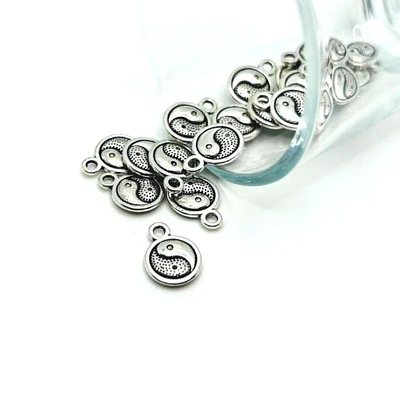 4, 20 or 50 Pieces: Small Silver Yin Yang Charms - Double Sided