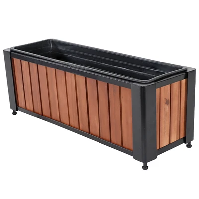 Sunnydaze Acacia Wood Slatted Planter Box with Removable Insert by