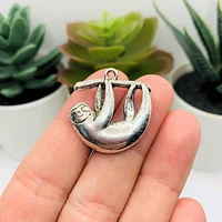 4, 12 or 25 Pieces: Silver Sloth on Branch Charms