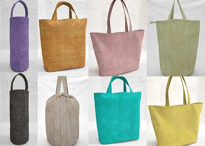 Faux Burlap Reusable Fabric Gift Bags and-or Tote Bags (8 Colors Available)
